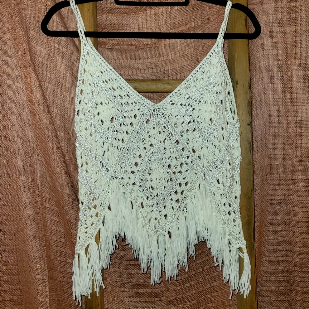 Off White Boutique Fringe Crochet Top